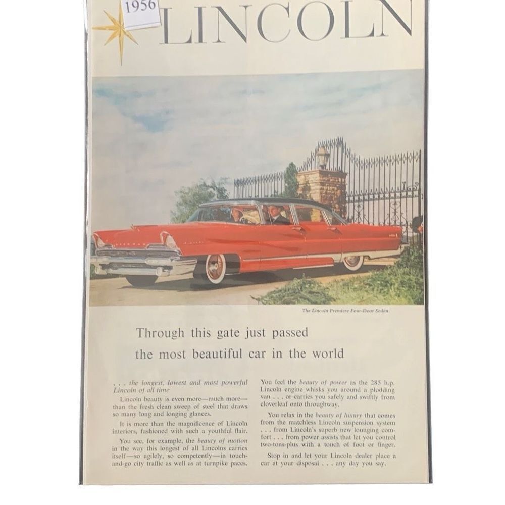 Vintage 1956 Lincoln Premier Four Door Sedan Ad Advertisement